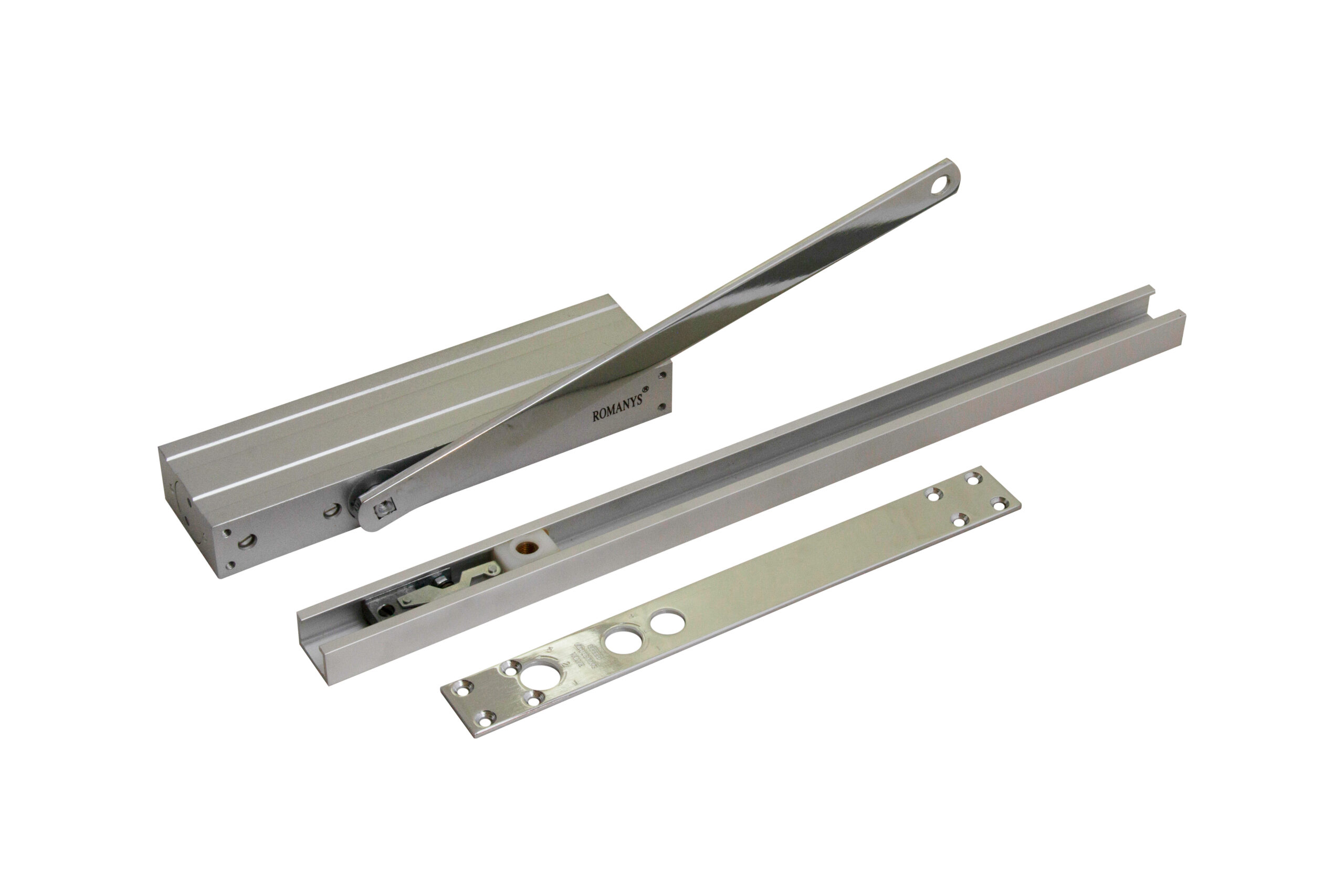 concealed door closer in a silver finish